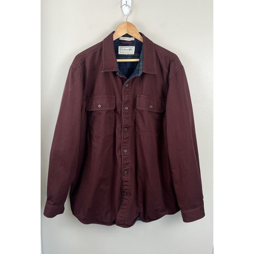 L.L. Bean Hurricane Canvas Flannel Lined Button Down Jacket Mens Size 2XL? Red